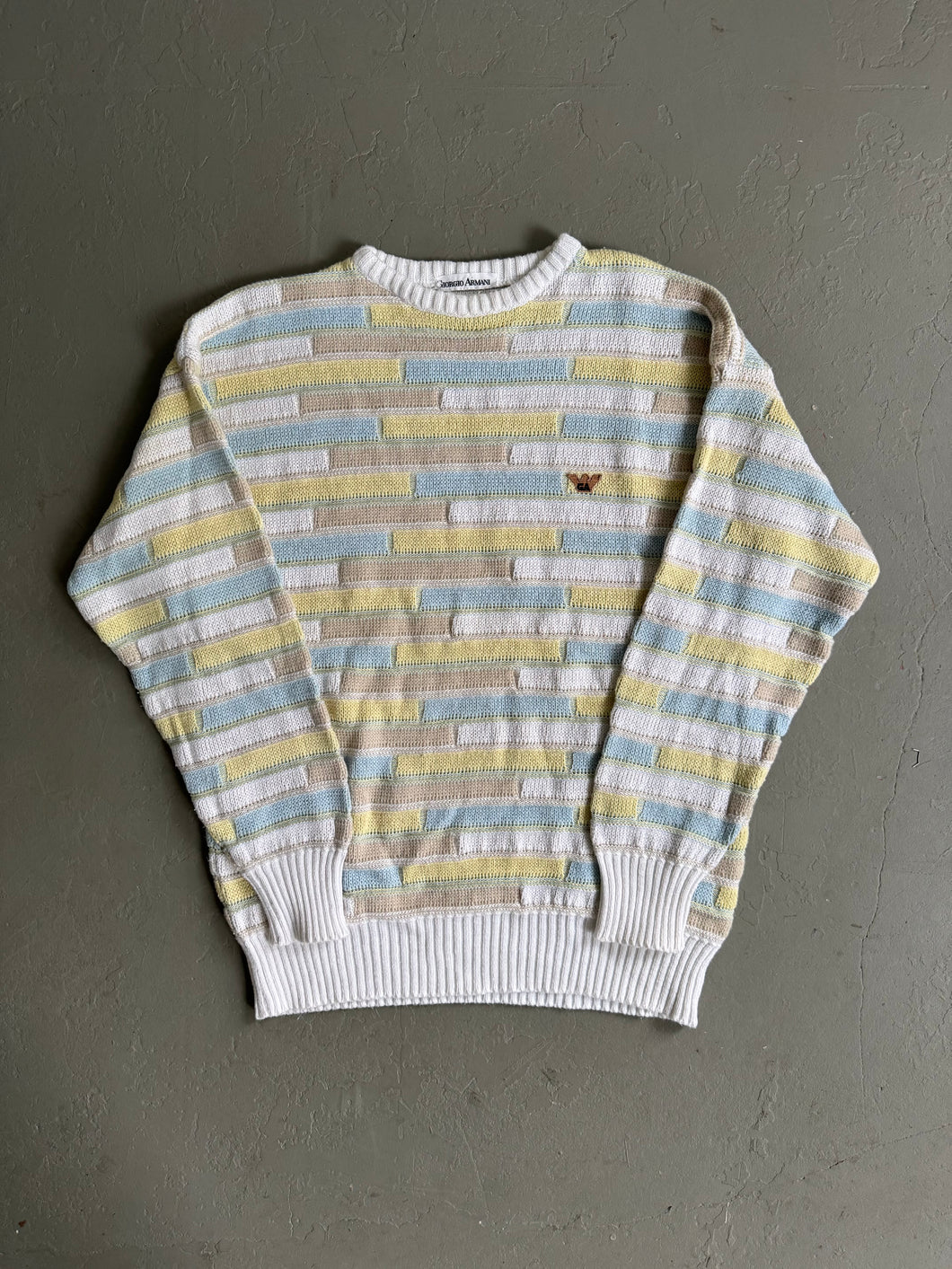 1980s Giorgio Armani brick jumper pastel white / lemon