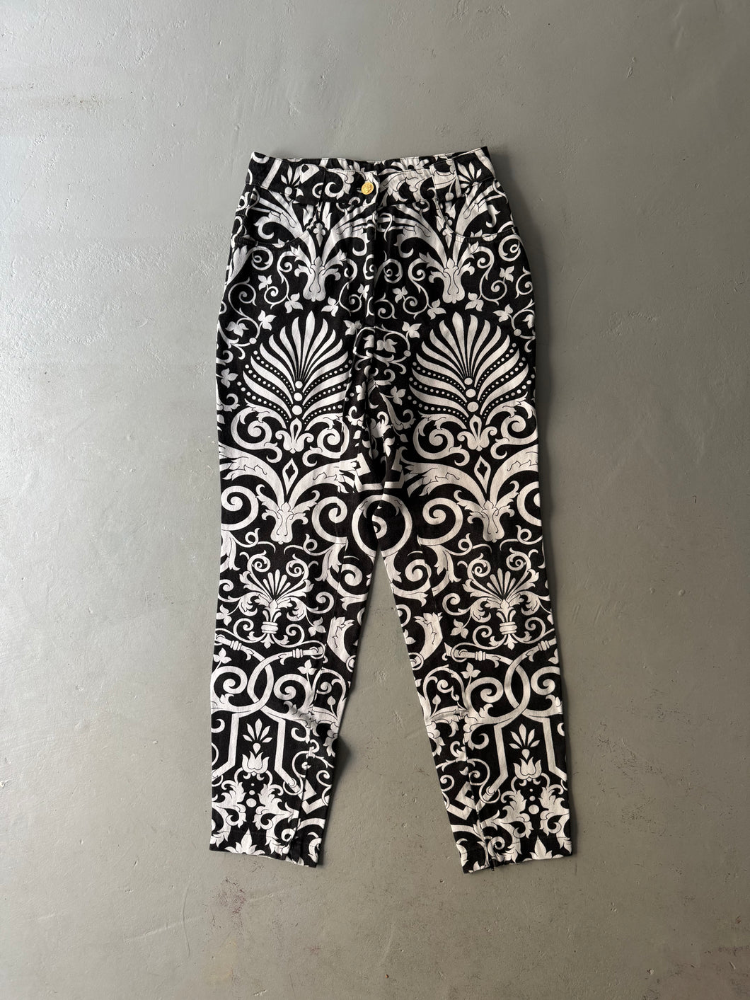 1992 Gianni Versace jeans black white baroque print