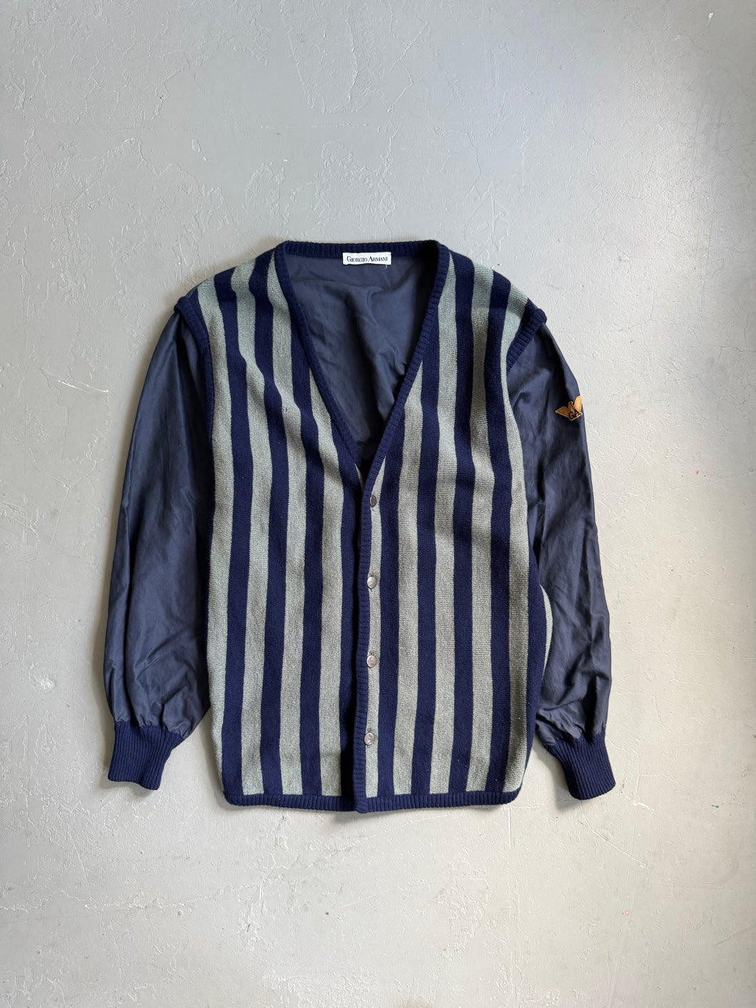 1980s Giorgio Armani navy Blue stripped cardigan