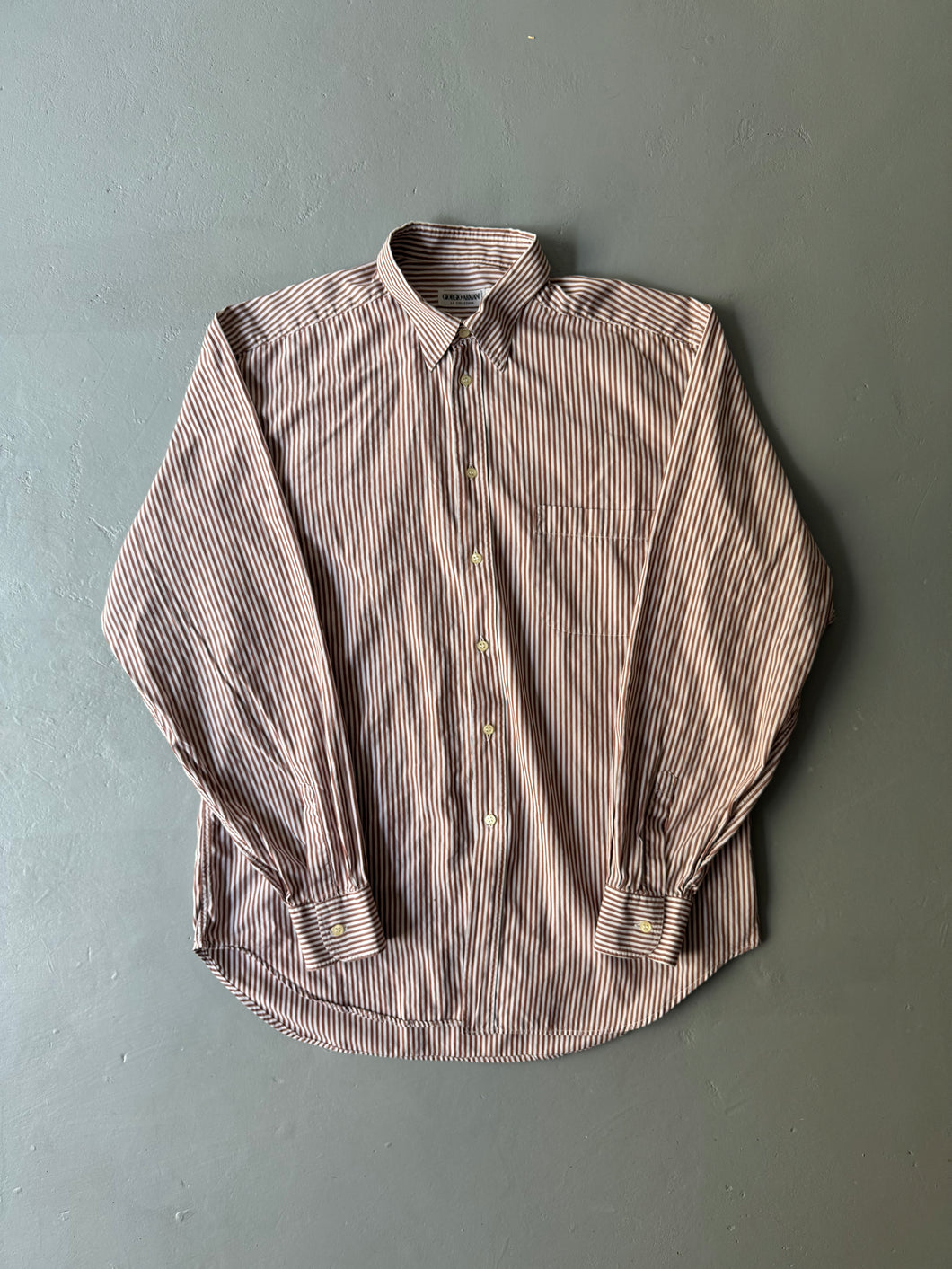 1980s Giorgio Armani LeCollezioni stripped shirt brown