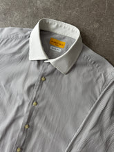 Load image into Gallery viewer, 1990s Romeo Gigli shirt striped gray white collar slim fit
