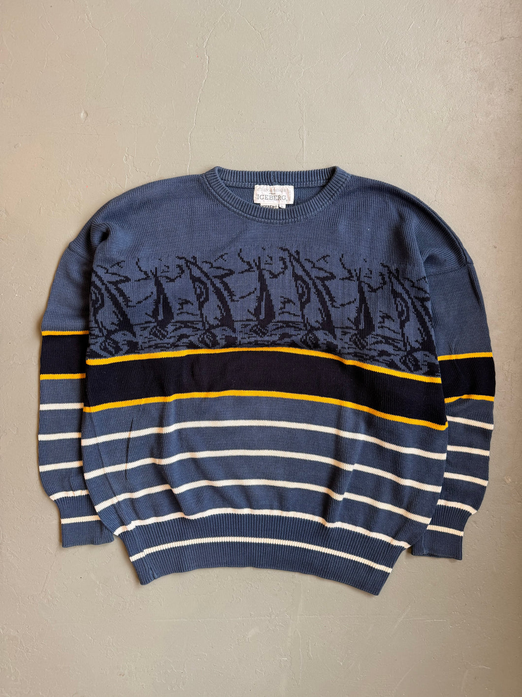 1980s Iceberg J.C DeCastelbajac jumper blue yellow archive fashion vintage 