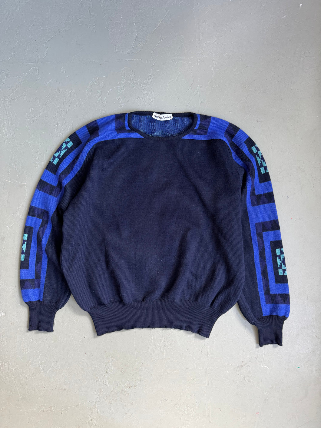 1980s Giorgio Armani jumper raglan 2tone blue