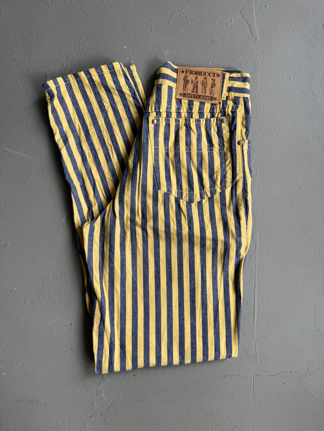 1970s fiorucci denim jeans striped yellow