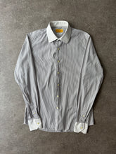 Load image into Gallery viewer, 1990s Romeo Gigli shirt striped gray white collar slim fit
